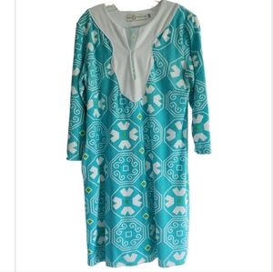 Tracy Negoshian Blue and White Geometric Dress